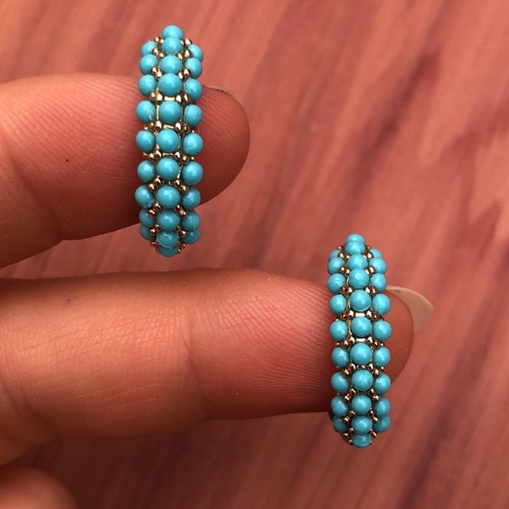 Turquoise Huggie Hoops! - Picture 6 of 6